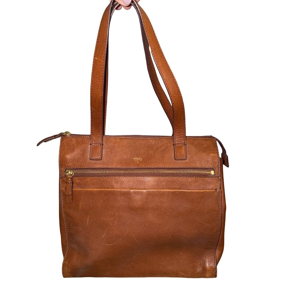 Fossil brown leather tote shoulder bag